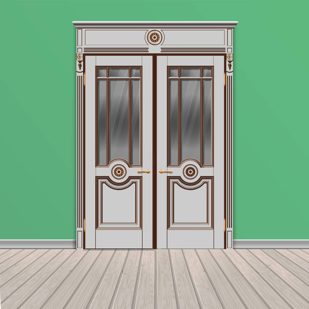 białe drzwi podwójne - Wektor, obraz