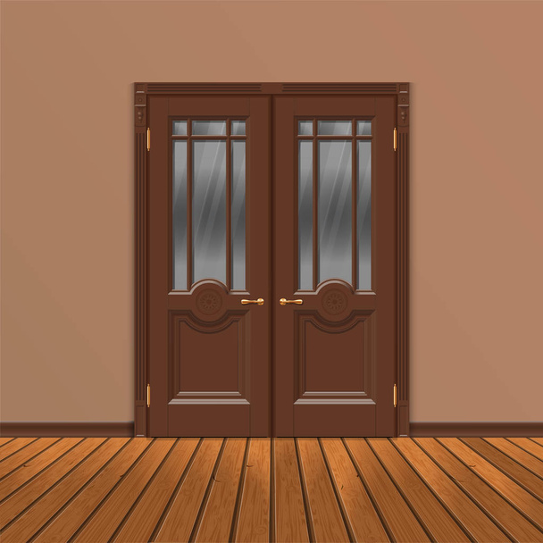 wooden double entrance door vector - Vector, Image