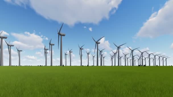 Wind turbines on a green field and sheep - Materiał filmowy, wideo