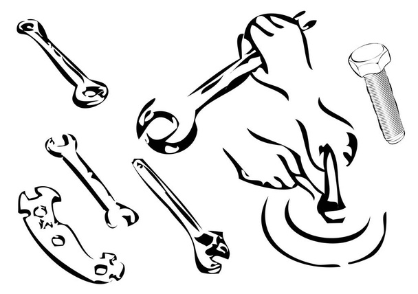 κεραυνό και γαλλικά κλειδιά που απομονώνονται σε λευκό φόντο - Διάνυσμα, εικόνα