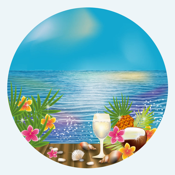 Tarjeta tropical de verano con cóctel, ilustración vectorial
 - Vector, Imagen