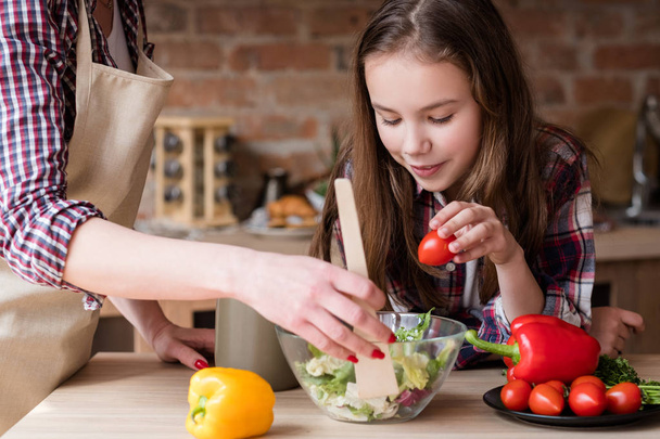 healthy family eating lifestyle preparing salad - Fotó, kép