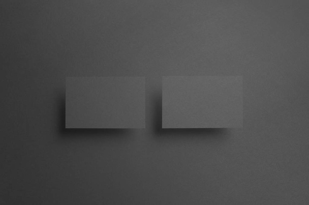 Black Business Card Mock-Up (85x55mm) - Two Floating Cards - Φωτογραφία, εικόνα