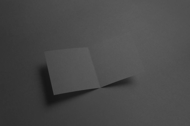 Black Square Bi-Fold Brochure Mock-Up - 写真・画像