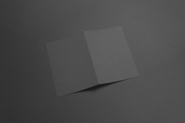 Black A6 Bi-Fold / Half-Fold Brochure Mock-Up - Fotoğraf, Görsel