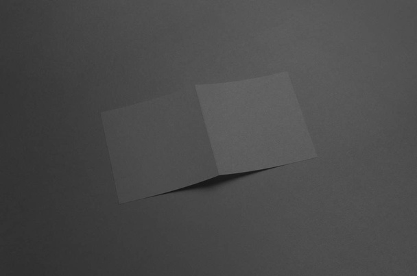 Black Square Bi-Fold Brochure Mock-Up - 写真・画像