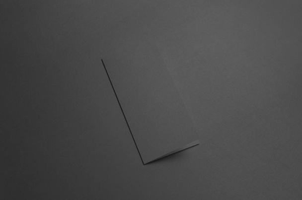 Black Tri-Fold Brochure Mock-Up - Front - 写真・画像