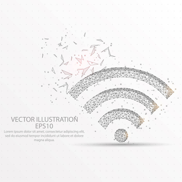 Wifi signal abstract mesh line and composition digitally drawn starry sky or space in the form of broken a part triangle shape and scattered dots low poly wire frame. - Vektor, obrázek