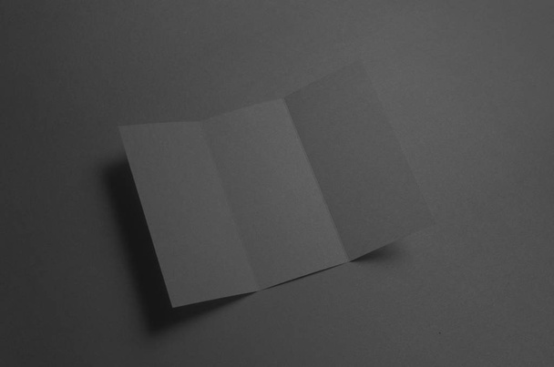 Black Tri-Fold Brochure Mock-Up - Fotoğraf, Görsel