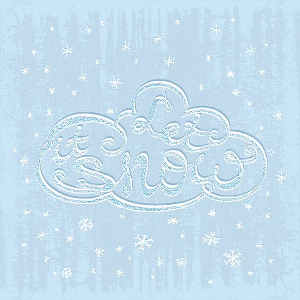 Let it snow. Christmas retro poster with hand lettering and winter decoration elements. Isolated typography design element for greeting cards, posters and T-shirt. Silver vector texture - Vecteur, image