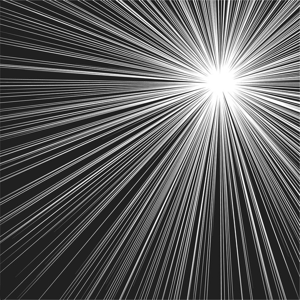 Ακτίνες φωτός. Κόμικ με φόντο μαύρο και άσπρο ακτινικών γραμμών. Ορθογώνιο αγώνα σφραγίδα για την κάρτα. Γραφικό ταχύτητα manga ή κινούμενο σχέδιο. Εικονογράφηση διάνυσμα έκρηξη. Ακτίνα ήλιου ή στοιχείο αστέρι έκρηξη - Διάνυσμα, εικόνα