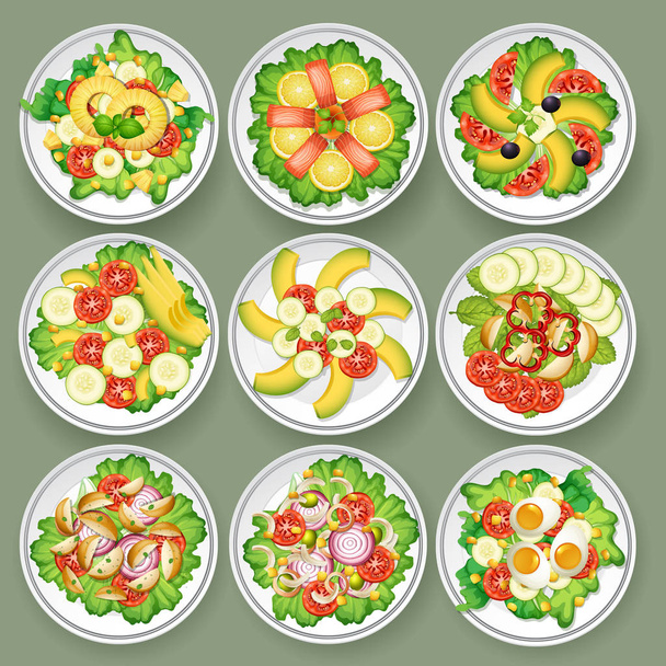 Набор различных иллюстраций салатов
 - Вектор,изображение