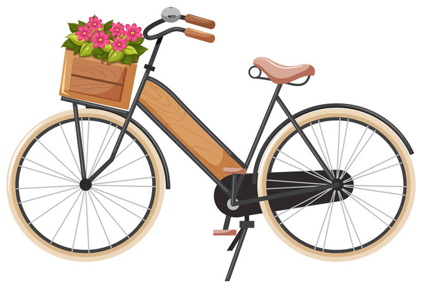Floral Wooden Bike Basket  illustration - Vector, Image