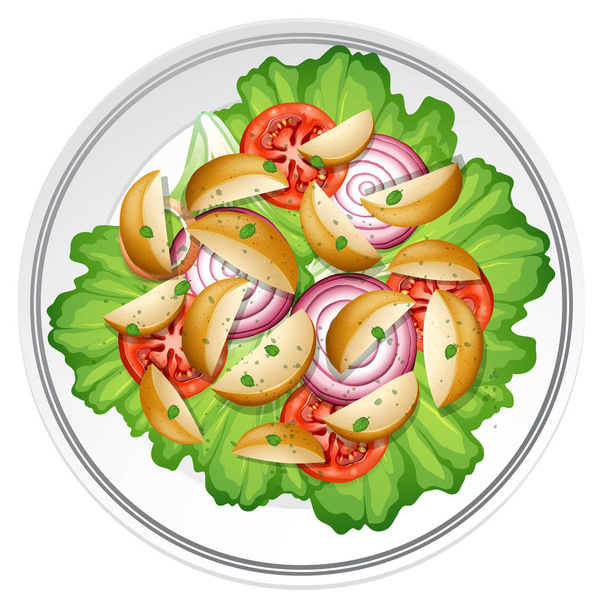 Salade met aardappel UI en tomaat illustratie - Vector, afbeelding