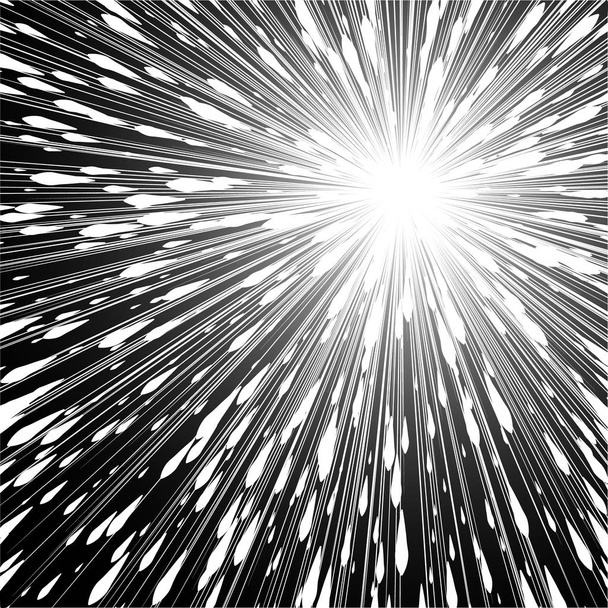 Fénysugarak. Képregény fekete-fehér sugárirányú vonalak háttér. Téglalap küzdelem bélyegző kártyát. Manga és anime grafikus sebesség. Robbanás vektoros illusztráció. Sun ray vagy star tört elem - Vektor, kép
