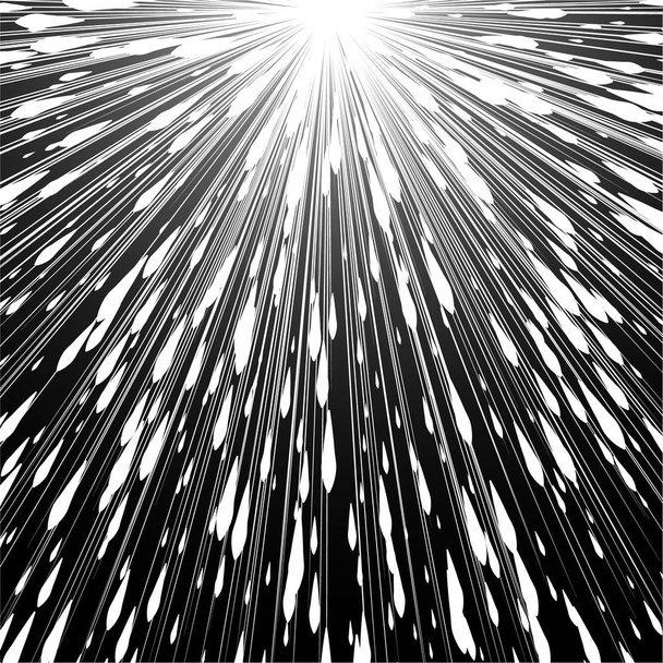 Ακτίνες φωτός. Κόμικ με φόντο μαύρο και άσπρο ακτινικών γραμμών. Ορθογώνιο αγώνα σφραγίδα για την κάρτα. Γραφικό ταχύτητα manga ή κινούμενο σχέδιο. Εικονογράφηση διάνυσμα έκρηξη. Ακτίνα ήλιου ή στοιχείο αστέρι έκρηξη - Διάνυσμα, εικόνα