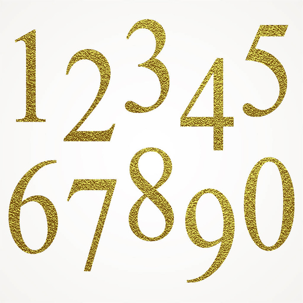 Σετ μεταλλικών αριθμών. Διάνυσμα χρυσή αριθμοί. Χρυσά στοιχεία - Διάνυσμα, εικόνα