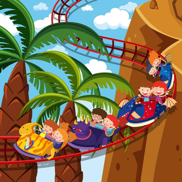Kinderen rijden achtbaan illustratie - Vector, afbeelding