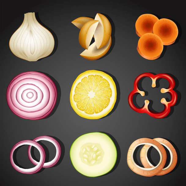 A set of sliced vegetable illustration - Vector, Image