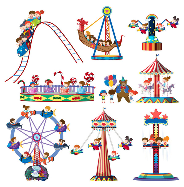 A set of theme park rides illustration - Vector, Image