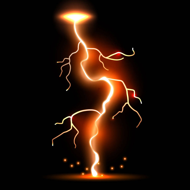 Gerçekçi Lightning'ler yaratıcı vektör çizim üzerinde izole şeffaf arka plan ayarlayın. Sanat Tasarım thunder cıvata, fırtına, ışıltı sihir etkisi. Soyut kavram grafik elektrik enerji öğesi. - Vektör, Görsel