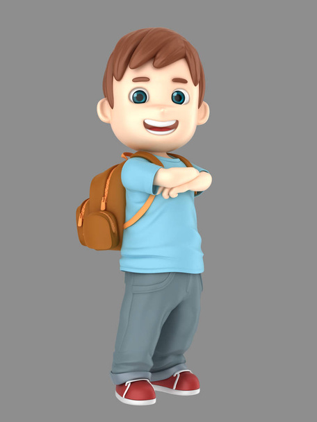 3d illustraion of cute little boy confident and proud wearing bag - Photo, Image