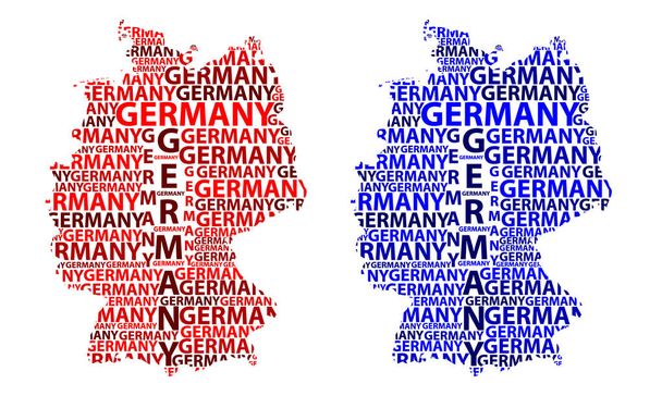Németország levelet text térképvázlatot, Németországi Szövetségi Köztársaság - alakú a kontinens, Térkép Németország - piros és kék vektoros illusztráció - Vektor, kép