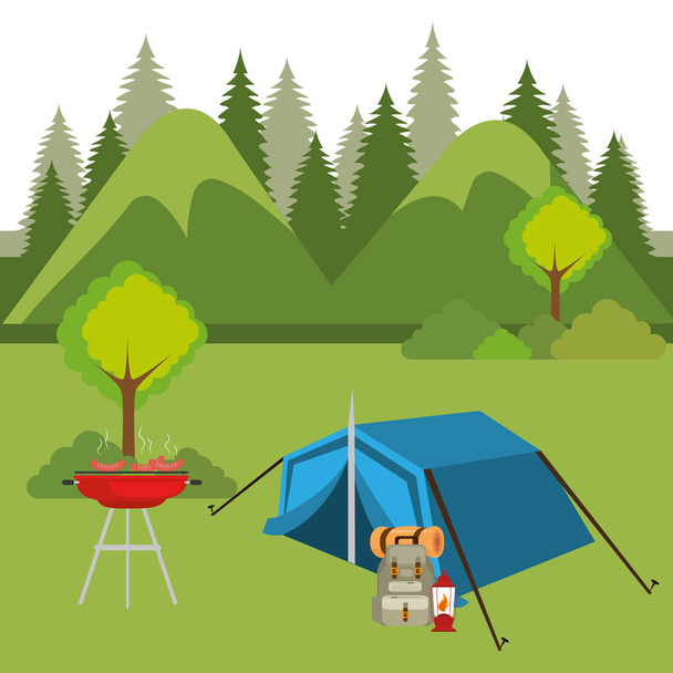 camping zone with tent scene - Vector, Image