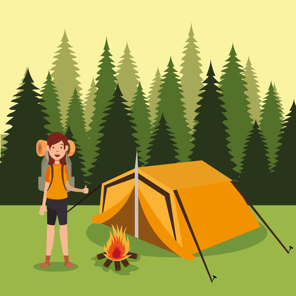 Jonge scout in de camping zone scene - Vector, afbeelding