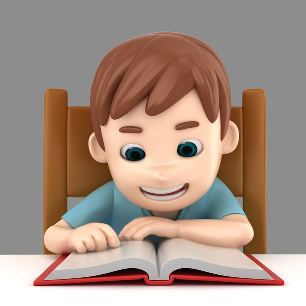 Illustration 3D d'un garçon lisant
 - Photo, image