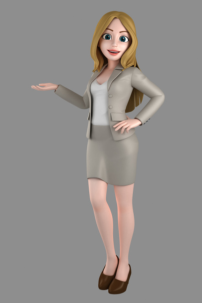 3d иллюстрация молодой деловой женщины в офисной одежде, представляющей
 - Фото, изображение