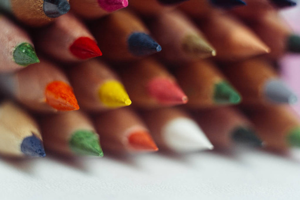 Close up macro shot of color pencil pile pencil nibs - Fotoğraf, Görsel