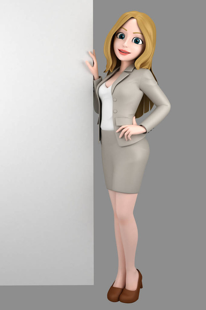 Illustration 3D d'une jeune femme d'affaires en tenue de bureau avec tableau blanc
 - Photo, image