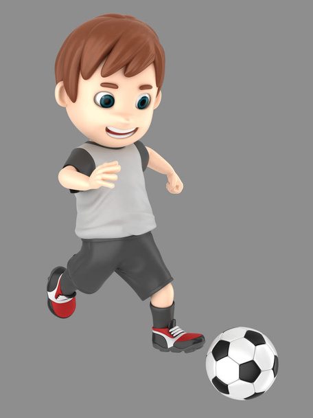 3d ilustración de un niño en uniforme de fútbol pateando la pelota
 - Foto, Imagen