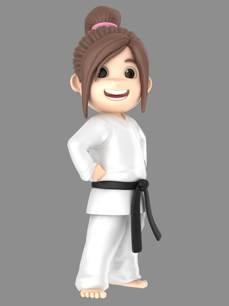 3D-Illustration eines Mädchens im Kimono beim Karate - Foto, Bild