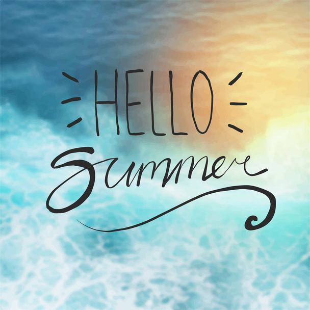 Hallo wazig zomer typografie op Sunshine Beach achtergrond - Vector, afbeelding