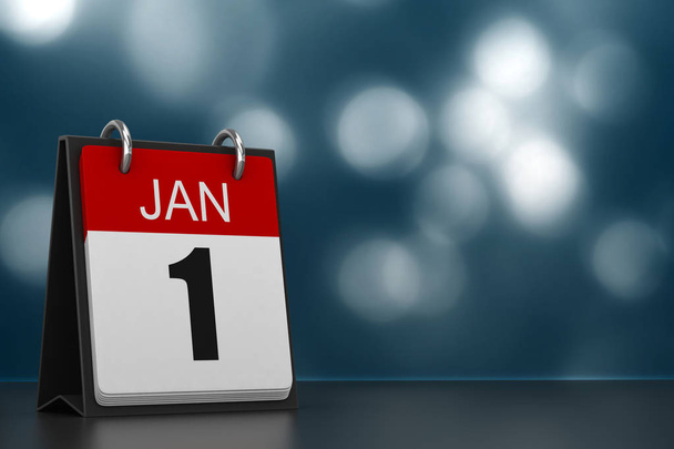 3D render van kalender 1 januari - Foto, afbeelding
