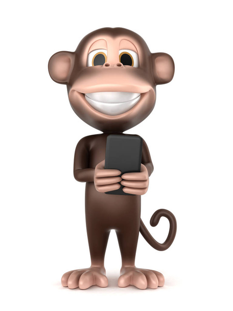 3D representación de un mono sosteniendo un teléfono móvil
 - Foto, imagen