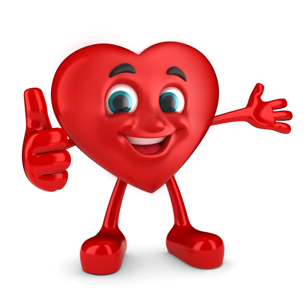 3d renderizado de un corazón feliz mostrando pulgares hacia arriba
 - Foto, imagen