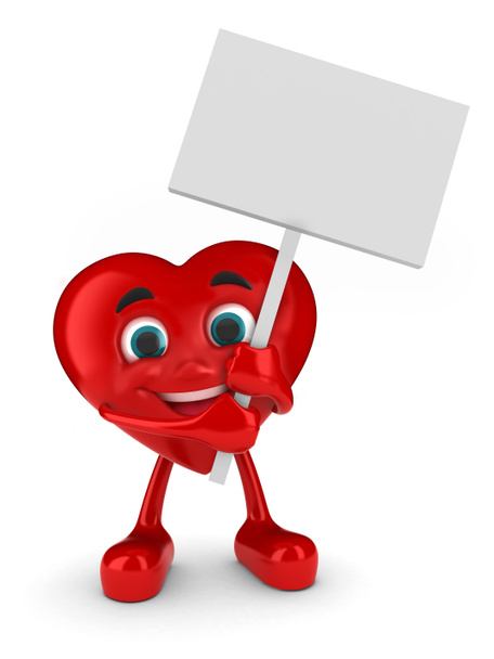 3d render of a happy heart holding a placard - Photo, Image