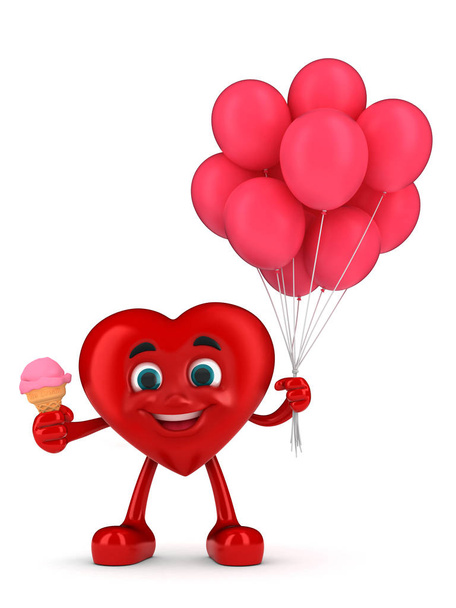 Rendering 3d di un cuore con palloncini e gelato
 - Foto, immagini