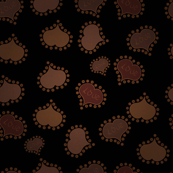 Black and brown textured smears heart shapes vector objects isolated with black and brown elements on background. - Vector, Image
