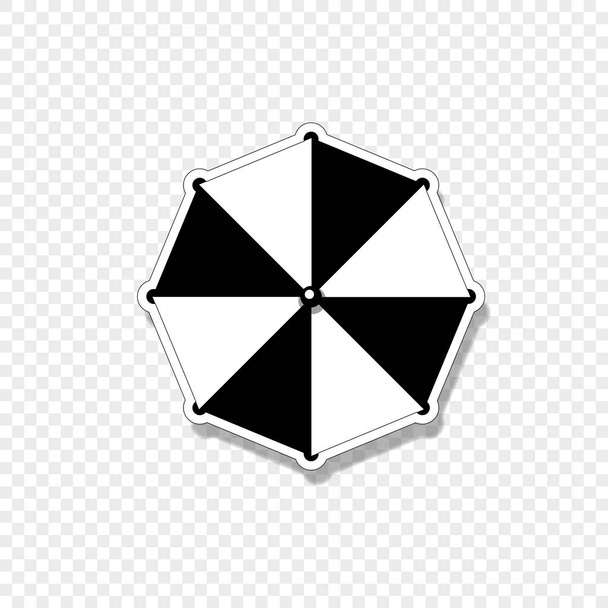 Vektorové černou a bílou siluetu ilustrace beach pruhovaný deštník pohled shora ikony izolované na průhledném pozadí. - Vektor, obrázek