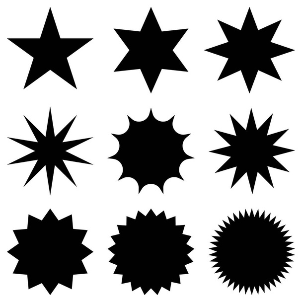 Collection of trendy retro stars shapes.Sunburst design elements set. Bursting rays clip art. Red sparkles. Best for sale sticker, price label, quality sign. Isolated on white. - Vector, Image