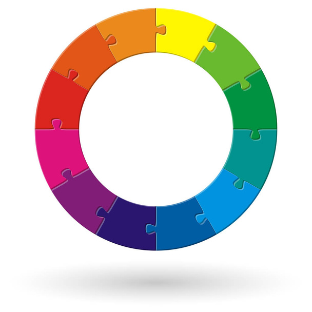 rompecabezas redondo con doce opciones en diferentes colores
 - Vector, imagen