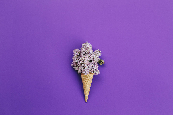 Ice cream cone with flowers. - Foto, imagen