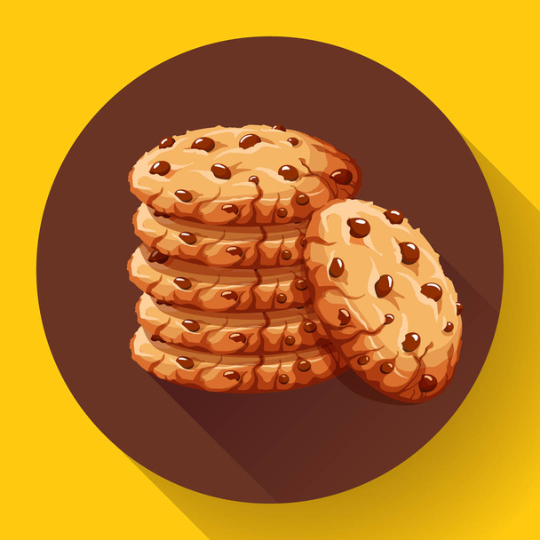 Vector chocolate crumbs chips icon. Realistic homemade choco chip cookies vector illustration. - Vector, Image