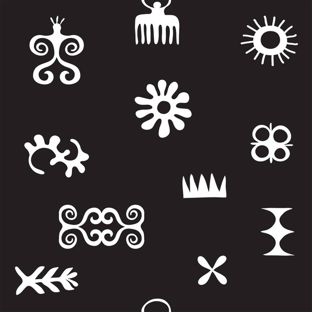 Afrikai szimbólumok, minta trybal ikonok, hieroglifa, ősi karakterek - Vektor, kép