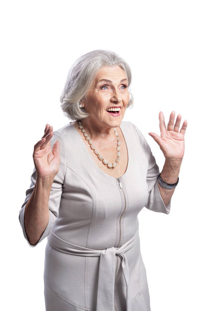 portrait of beautiful senior woman  posing isolated on white background - Photo, image