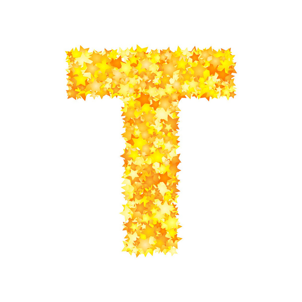 Vector yellow stars font, letter T - Вектор,изображение